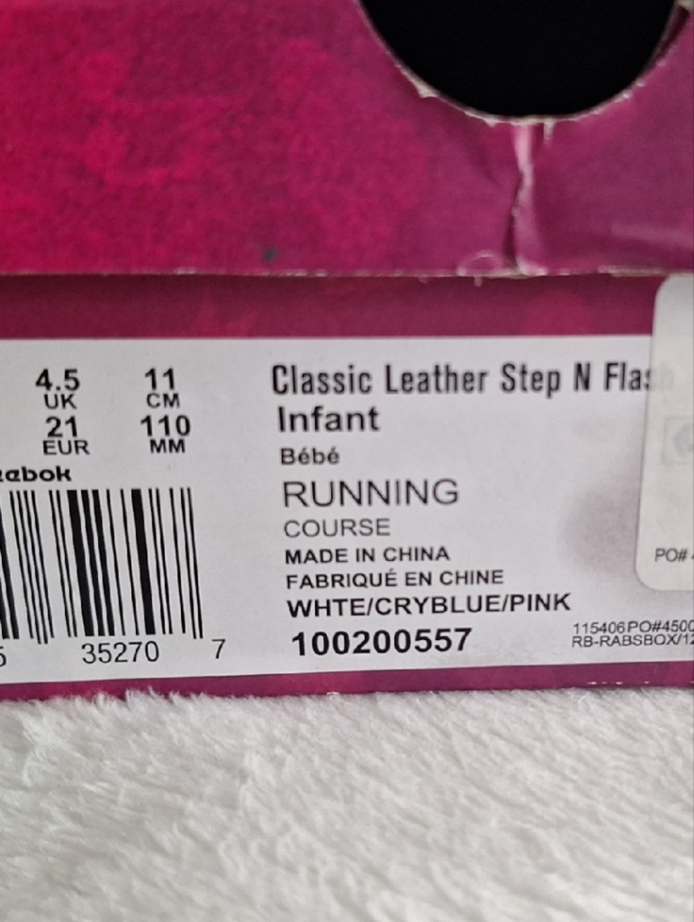 Reebok Pink Box with White Logos and Pony Characters
